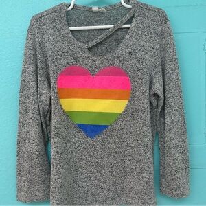 Girl's Malibu Sugar Rainbow Heart Long Sleeve Shirt - 6